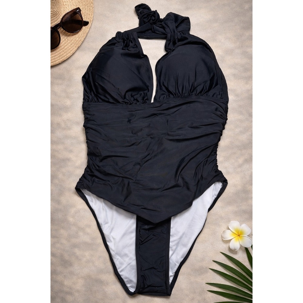 CUPSHE Keep Secrets Black Halter One-Piece Swimsuit | NWT - SIZE M - Picture 4 of 11